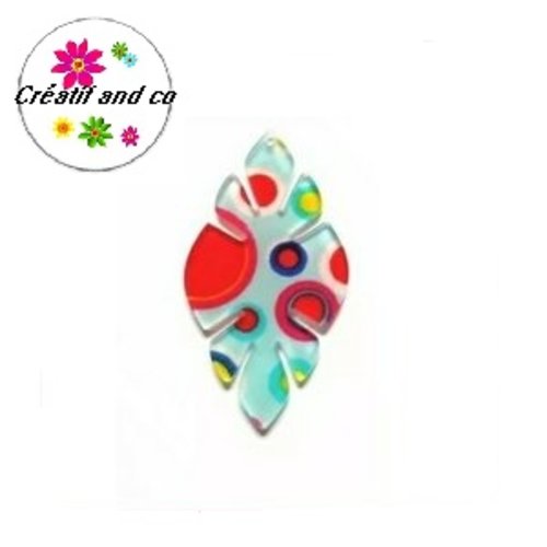 Breloque feuille colorée bleue acrylique 54mm