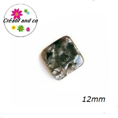X2 cabochons carrés noirs irisés résine 12mm