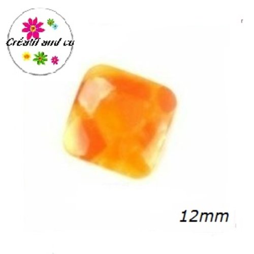 X2 cabochons carrés oranges irisés résine 12mm