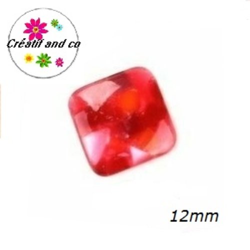 X2 cabochons carrés rouges/bordeaux irisés résine 12mm