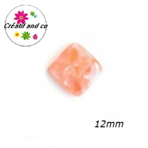 X2 cabochons carrés roses irisés résine 12mm