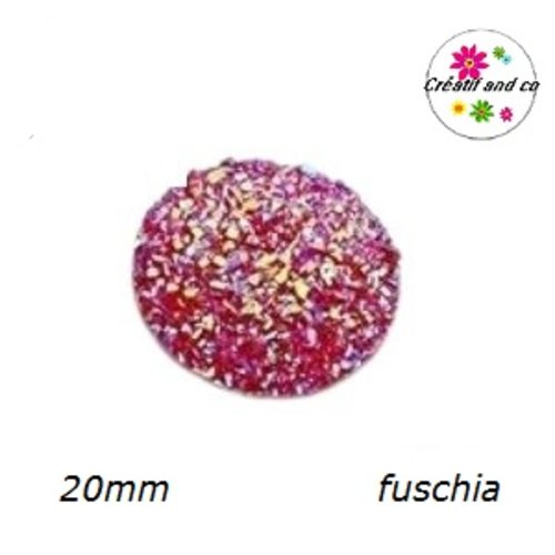 Cabochon imitation druzy fuchsia résine 20mm