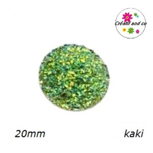 Cabochon imitation druzy kaki résine 20mm