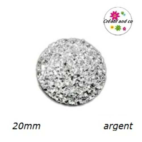 Cabochon imitation druzy argent résine 20mm