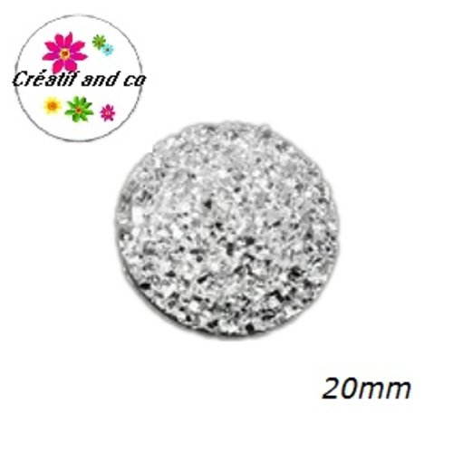 Cabochon imitation druzy argent résine 20mm