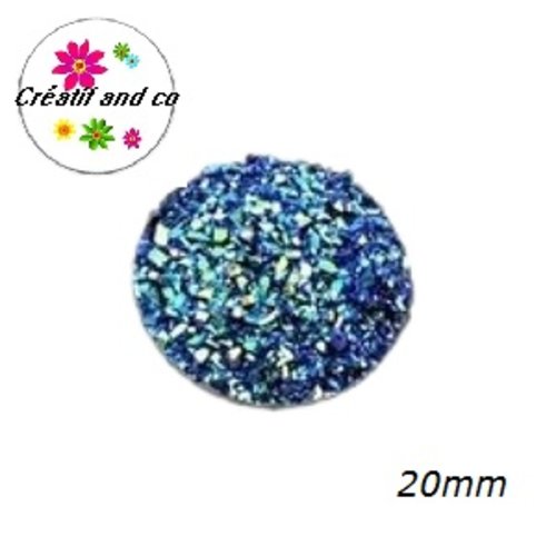 Cabochon imitation druzy noir bleuté résine 20mm
