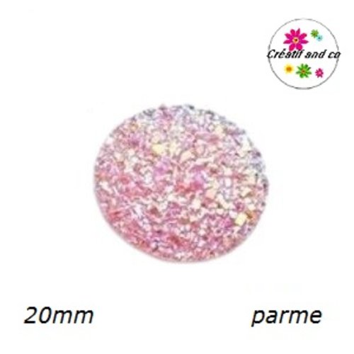 Cabochon imitation druzy parme résine 20mm