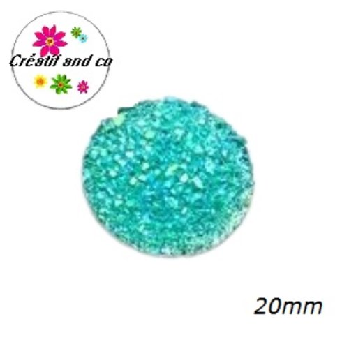 Cabochon imitation druzy turquoise clair bleuté résine 20mm