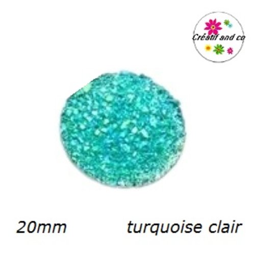 Cabochon imitation druzy turquoise clair bleuté résine 20mm