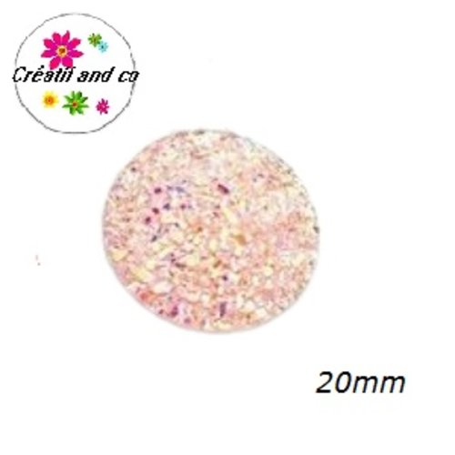 Cabochon imitation druzy rose pâle résine 20mm