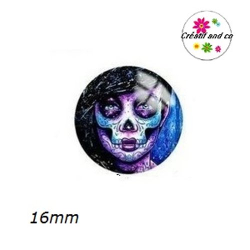 X2 cabochons visage femme skully 16mm