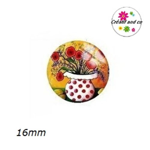 X2 cabochons fleur dans vase 16mm