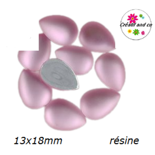 X2 cabochons goutte rose résine givrée 13x18mm
