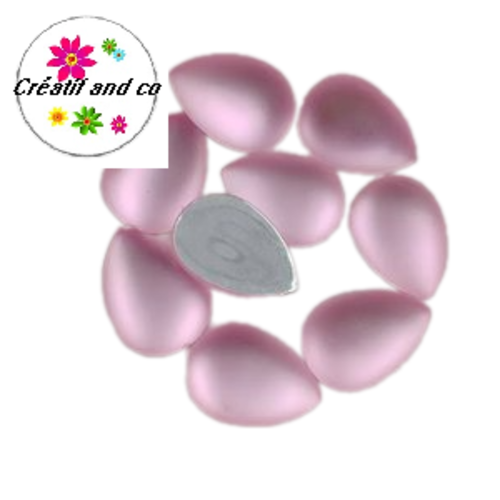 X2 cabochons goutte rose résine givré 13x18mm