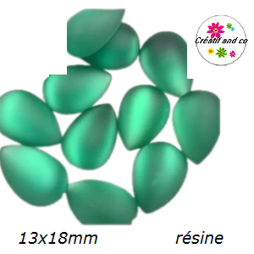 X2 cabochons goutte verte résine givrée 13x18mm
