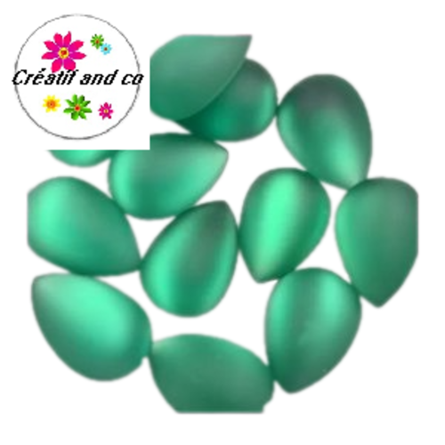 X2 cabochons goutte verte résine givré 13x18mm