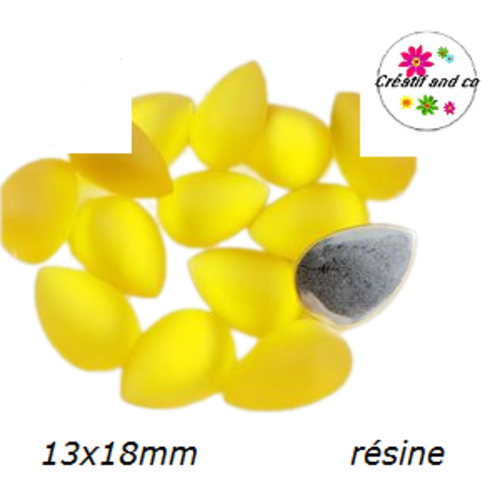X2 cabochons goutte jaune résine givrée 13x18mm