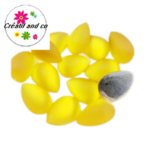 X2 cabochons goutte jaune résine givré 13x18mm