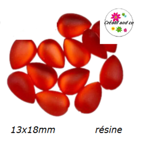 X2 cabochons goutte rouge résine givrée 13x18mm