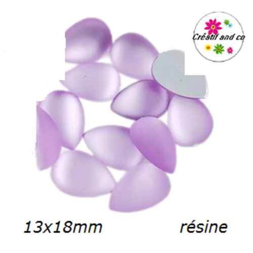 X2 cabochons goutte parme résine givrée 13x18mm