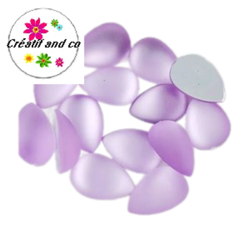 X2 cabochons goutte parme résine givré 13x18mm