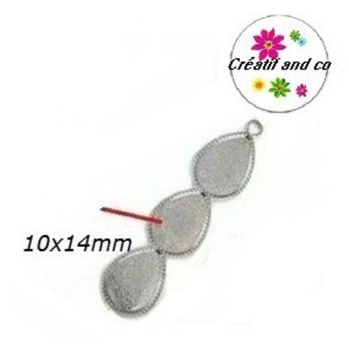 Pendentif  trio cabochon goutte argenté 10x14mm