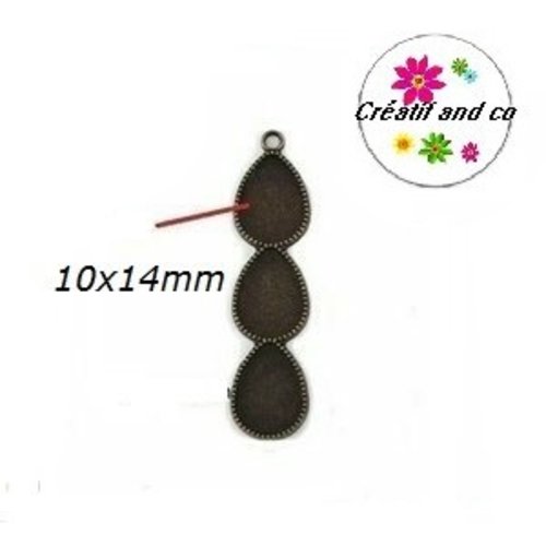 Pendentif trio cabochon goutte bronze 10x14mm
