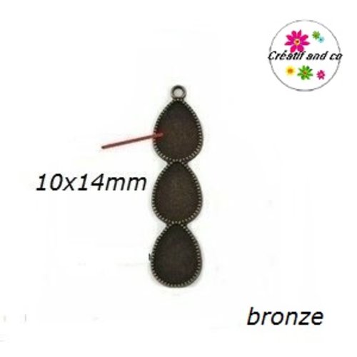 Pendentif trio cabochon goutte bronze 10x14mm