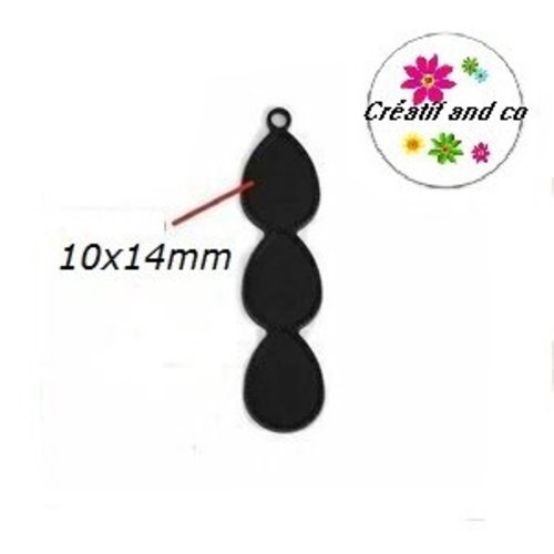 Pendentif trio cabochon goutte noire 10x14mm