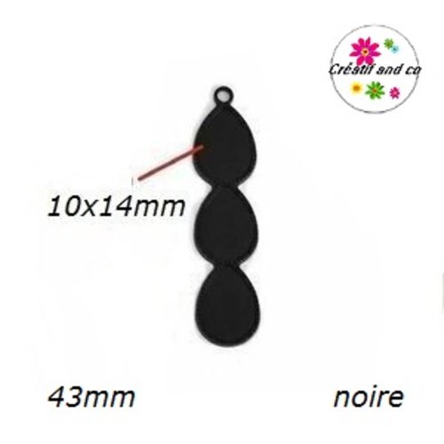 Pendentif trio cabochon goutte noire 10x14mm
