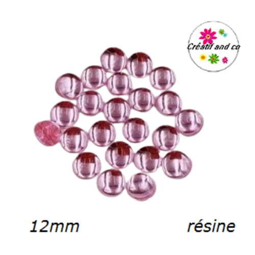 X2 cabochons lumière rose résine 12mm