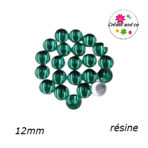 X2 cabochons lumière vert foncé résine 12mm