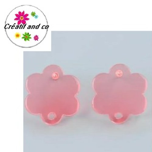 Clou oreille fleur de prunier rose translucide acrylique et tige argent 925