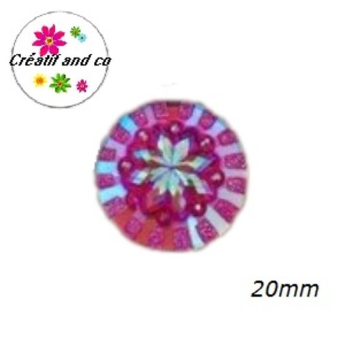 Cabochon à motif 3d fuchsia résine 20mm