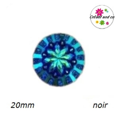 Cabochon à motif 3d noir résine 20mm