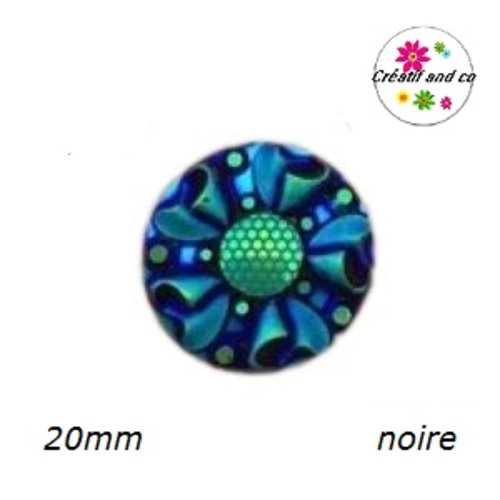 Cabochon motif fleur 3d noire résine 20mm