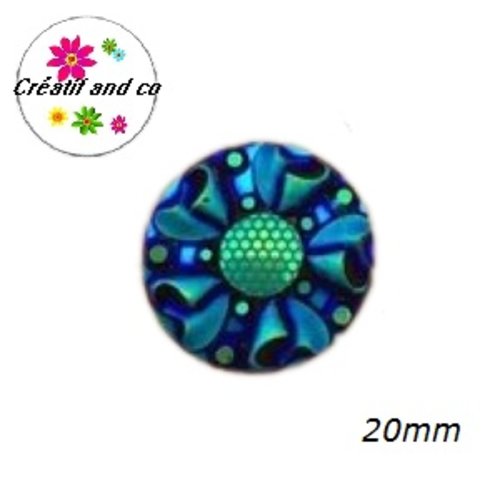 Cabochon motif fleur 3d noire résine 20mm