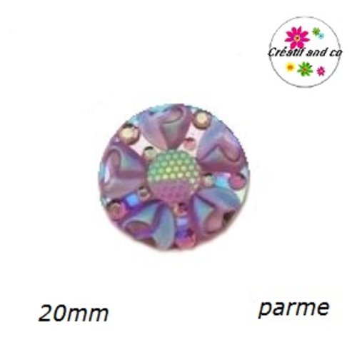 Cabochon motif fleur 3d parme résine 20mm