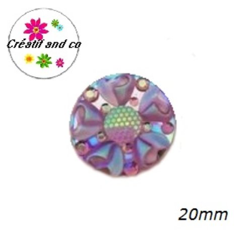 Cabochon motif fleur 3d parme résine 20mm
