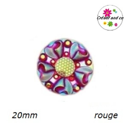 Cabochon motif fleur 3d rouge résine 20mm