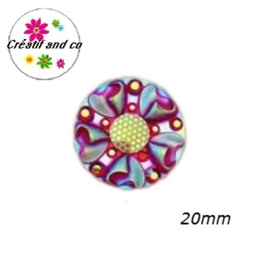 Cabochon motif fleur 3d rouge résine 20mm