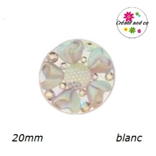 Cabochon motif fleur 3d blanc résine 20mm