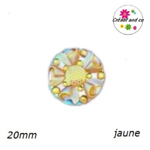 Cabochon motif fleur 3d jaune résine 20mm