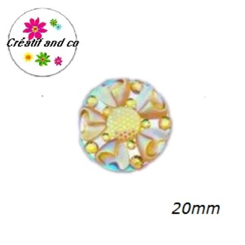 Cabochon motif fleur 3d jaune résine 20mm