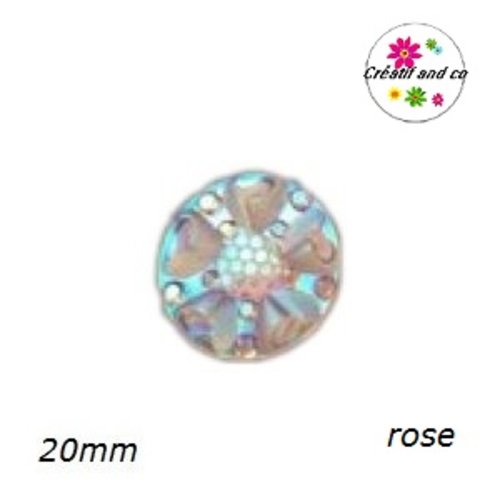 Cabochon motif fleur 3d rose résine 20mm