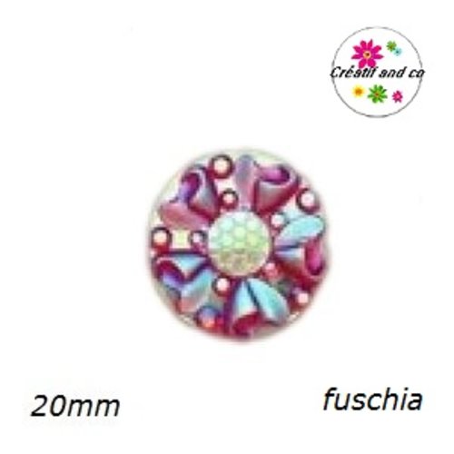 Cabochon motif fleur 3d fuchsia résine 20mm