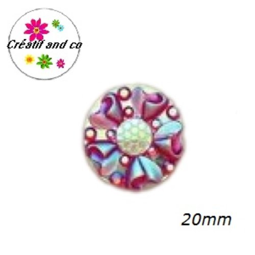 Cabochon motif fleur 3d fuchsia résine 20mm