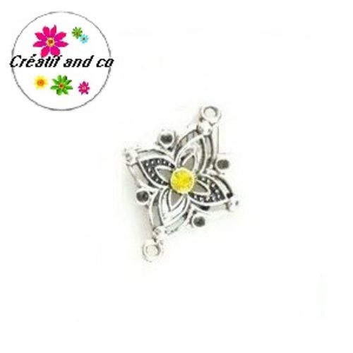 Connecteur forme trèfle et strass central jaune 28mm