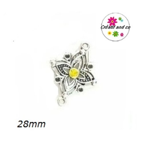 Connecteur forme trèfle et strass central jaune 28mm