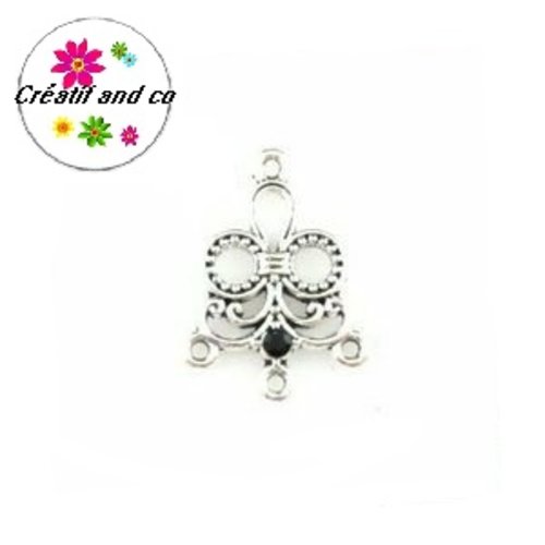 Connecteur chandelier forme fleur et strass central noir 29mm